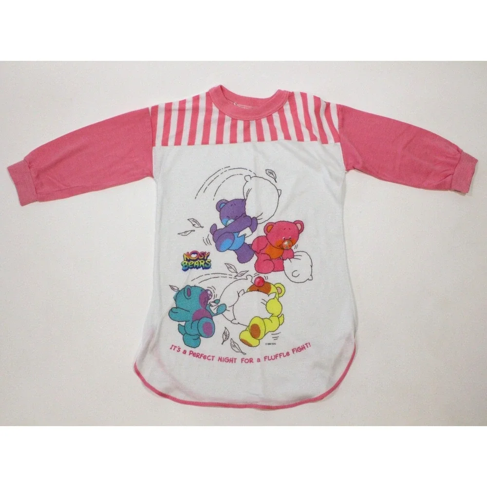 Rare Vintage Nosy Bears Pajama Nightshirt 1980s Purple 100% Polyester Size 6 USA
